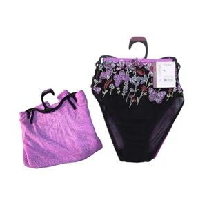 Joyspun Cheeky Purple and Black Floral Embroidered Panties